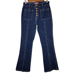 Vilagallo Velasquez Dark Blue Gold Button Fly Flared Jeans Sz 10